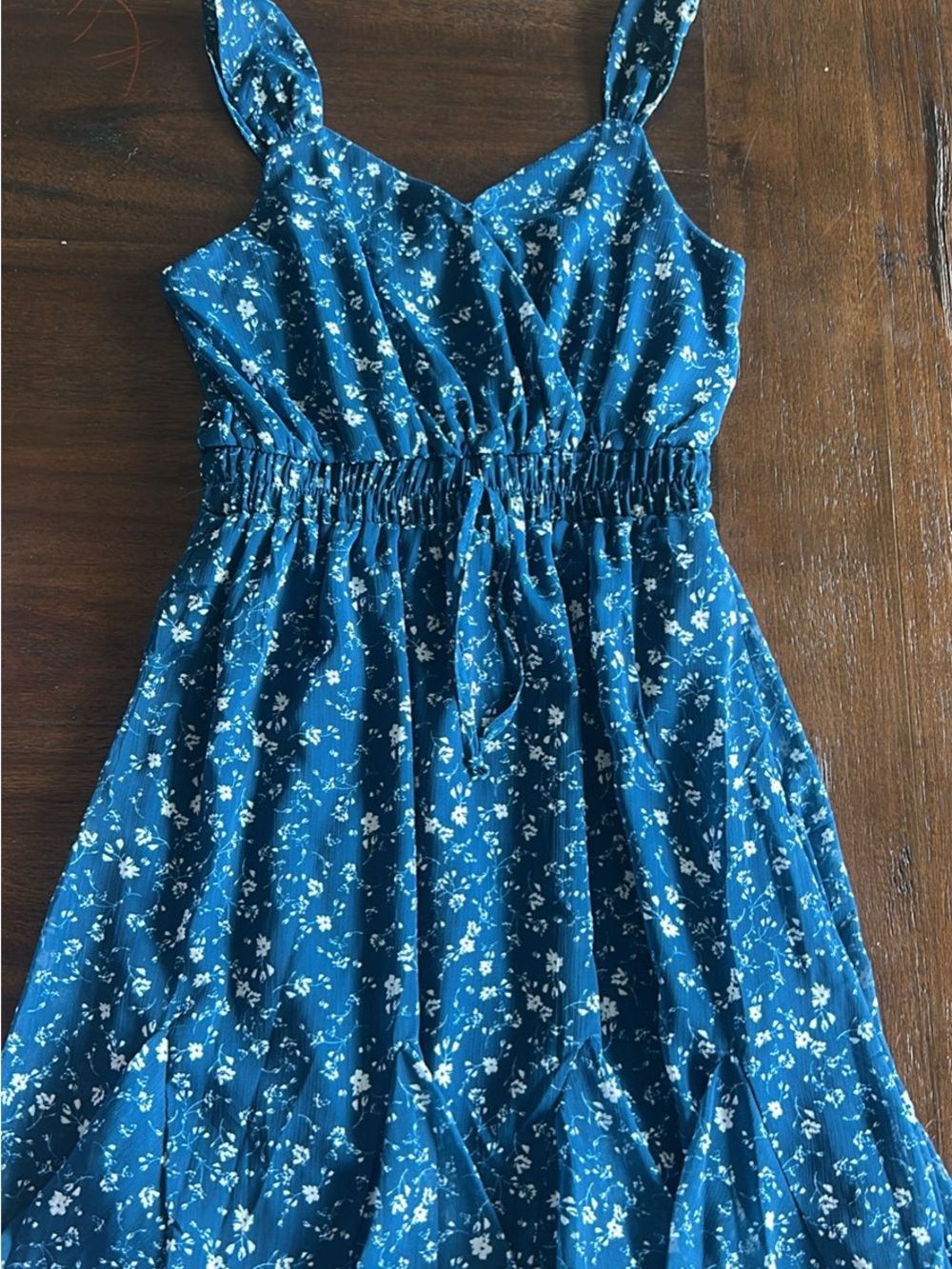 Francesca's Collections Teal-Blue Floral Sundress with Smocked Waist